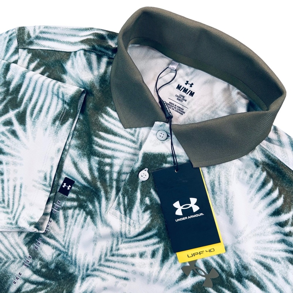 Under Armour Men's M Green Palm Tropical Matchplay Printed Golf Polo Shirt